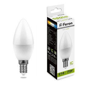 Лампа светодиодная FERON, С37, 7 Вт, Е14, 4000 К, дневной белый