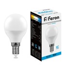 Лампа светодиодная FERON, G45, 9 Вт, Е14, 6400 К, холодный белый - фото 298160569