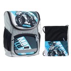 Ранец школьный Стандарт, 36×26×16 см, + мешок для обуви 40×32 см, Сalligrata П «Мото», серый - Фото 1