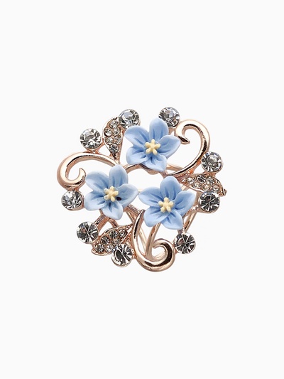 Кольцо для платка «Цветы незабудки», голубое в золоте