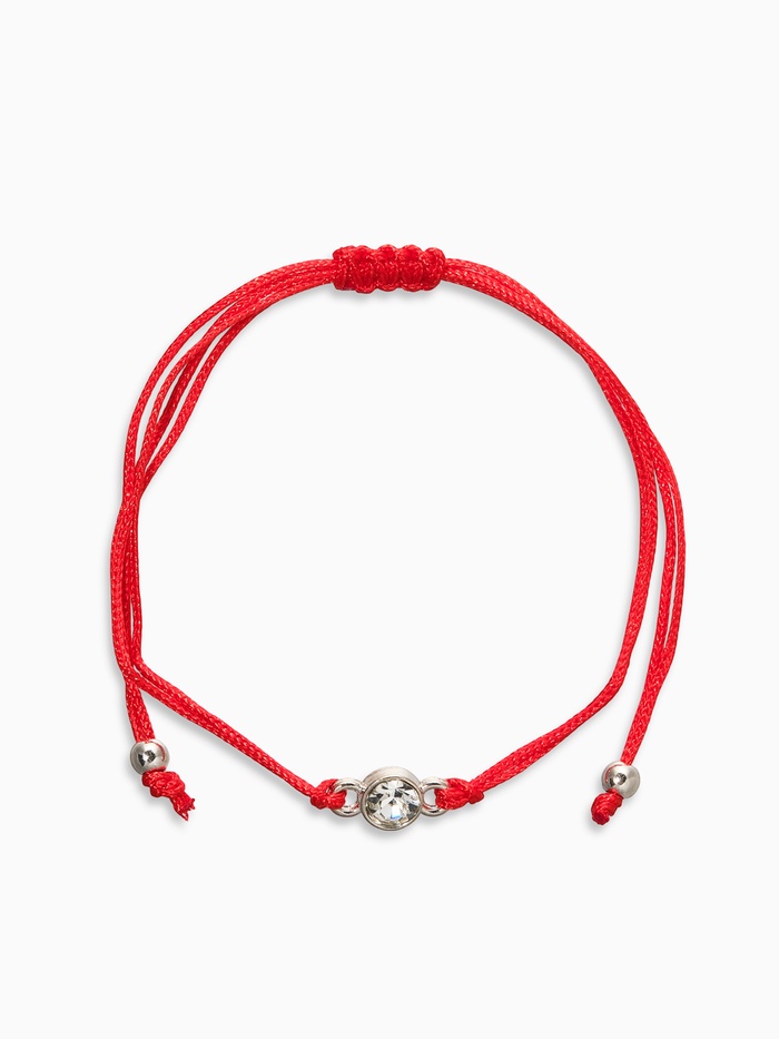 Браслет-оберег «Красная нить», рука счастья Хамса с кристаллом, белый в серебре, d=5.5 см - Фото 1