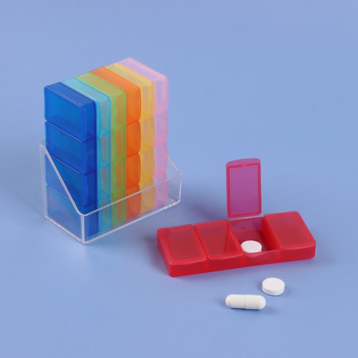 Таблетница - органайзер «Неделька», 7 контейнеров по 4 секции, 8,5 × 7 × 4 см, разноцветная - фото 1911358303