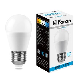 Лампа светодиодная FERON, "Шар" Е27, 11 Вт, 230 В, 6400 К
