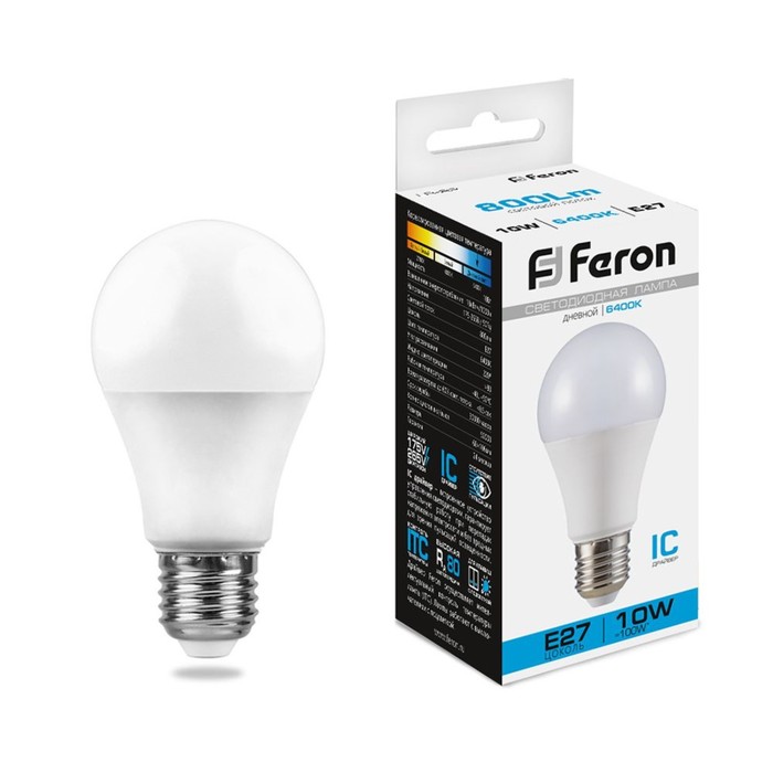 Лампа светодиодная FERON, "Шар", Е27, 10 Вт, 230 В, 6400 К
