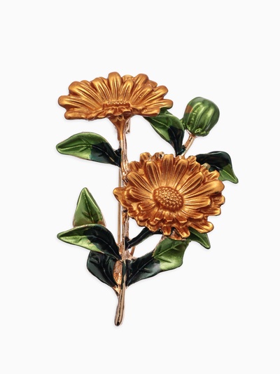 Брошь «Цветы» календула, цвет желто-зеленый в золоте