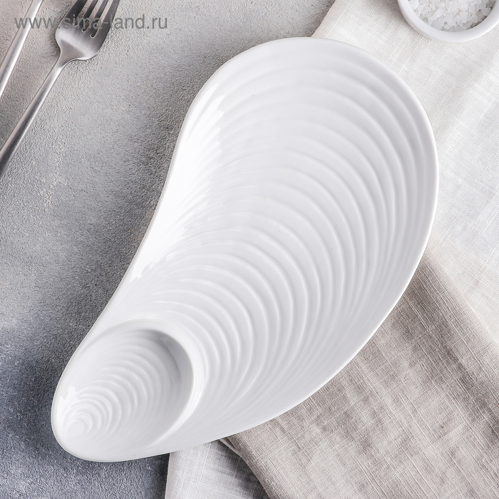Блюдо керамическое с соусником «Ракушка», 28×15×2 см, цвет белый - Фото 1
