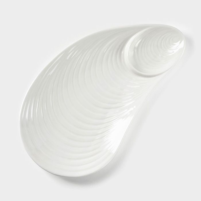 Блюдо керамическое с соусником «Ракушка», 28.5×15.5×2 см, белое - Фото 1