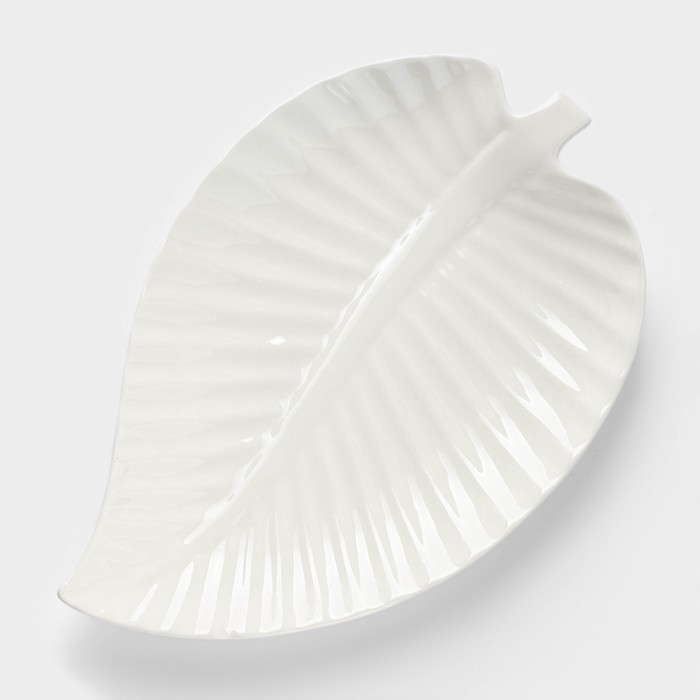 Блюдо для подачи «Лист», 30×19.5×3 см, керамика, цвет белый - Фото 1