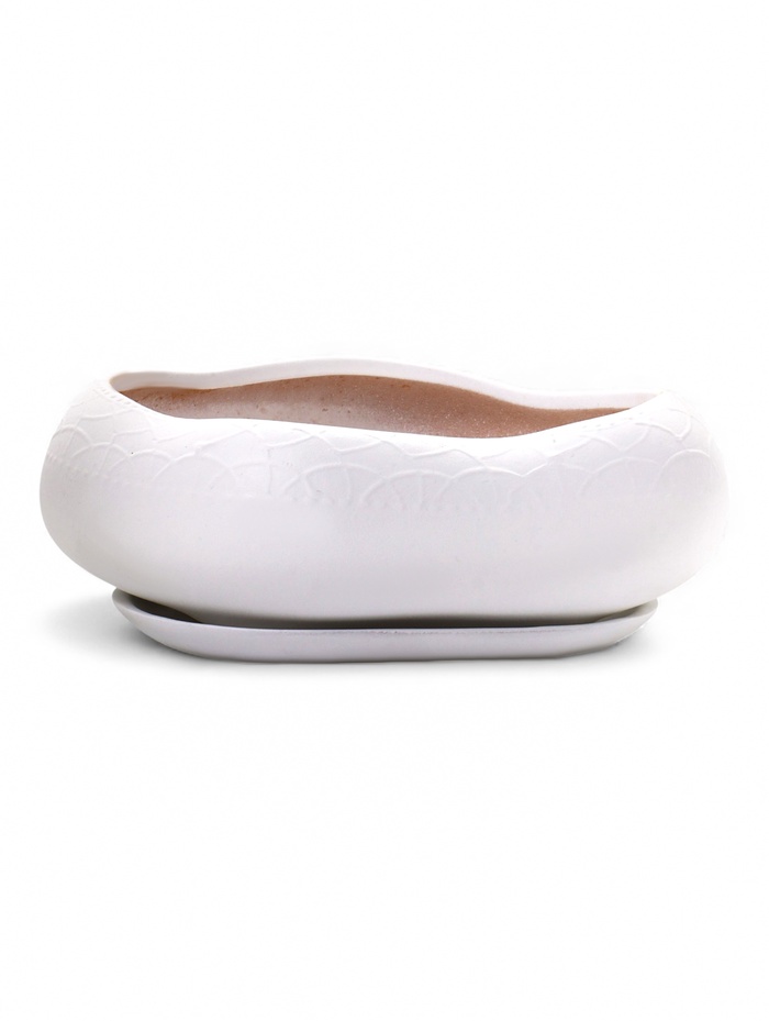 Горшок для кактусов и суккулентов «Бонсай», 2.5 л, 28×24×11 см, керамический, с поддоном, белый - Фото 1