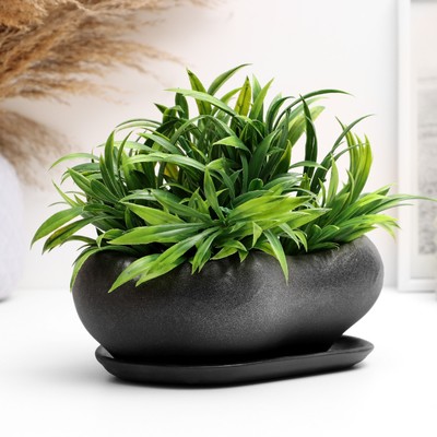 Горшок для кактусов и суккулентов «Бонсай», 600 мл, 17×14×7 см, керамический, с поддоном, серый