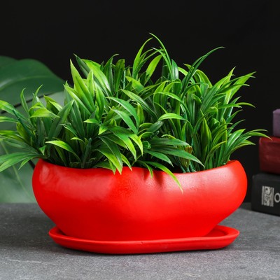 Горшок для кактусов и суккулентов «Бонсай», 600 мл, 18×14 см, керамический, с поддоном, красный