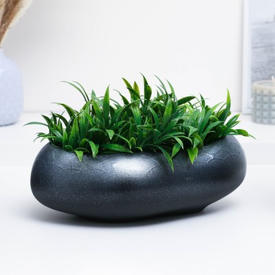 Горшок для кактусов и суккулентов «Бонсай», 2.3 л, 28×24×11 см, керамический, чёрный, серебристый