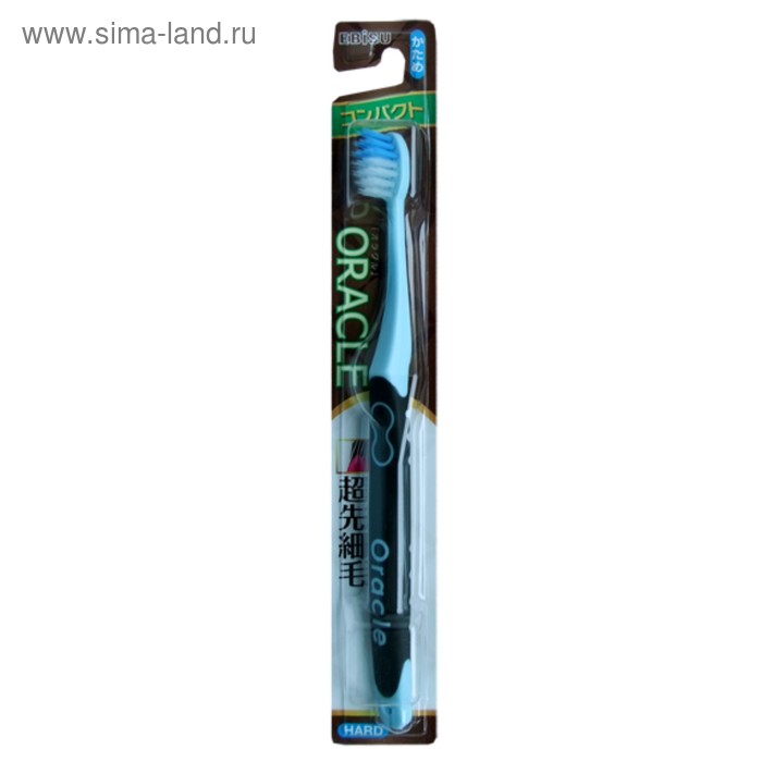 Зубная щетка EBISU с компактной чистящей головкой, прорезиненой ручкой и комбинированным ворсом. Жёсткая - Фото 1