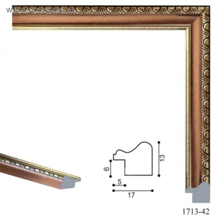 Багет пластиковый 17 мм x 13 мм x 2.9 м (ШxВxД), 1713-42, коричневый с золотым - Фото 1