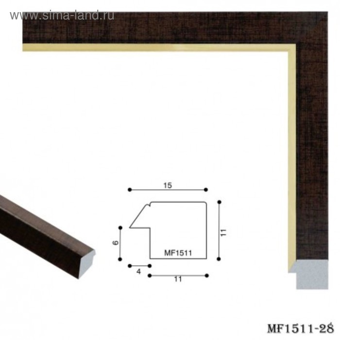 Багет пластиковый 15 мм x 11 мм x 2.9 м (ШxВxД), 1511-28-G, тёмно-коричневый с золотым - Фото 1