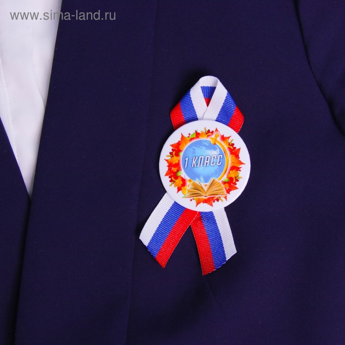Значок закатной "1 класс" листва - Фото 1