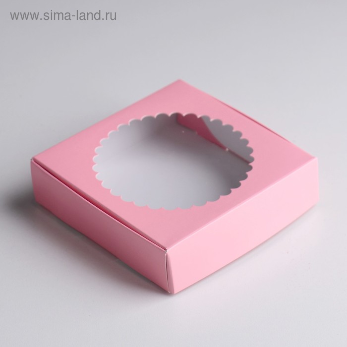 Подарочная коробка сборная с окном, розовый, 11,5 х 11,5 х 3 см - Фото 1