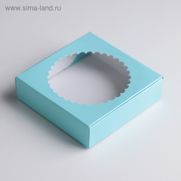 Подарочная коробка сборная с окном, голубой, 11,5 х 11,5 х 3 см - Фото 1