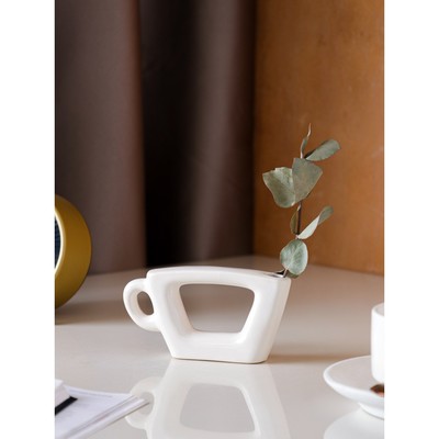 Ваза керамическая "Чашка", настольная, белая, 7 см