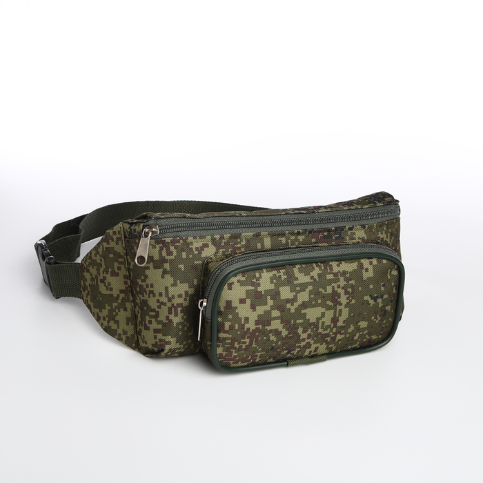 Поясная сумка на молнии, наружный карман, цвет зелёный/камуфляж - Фото 1