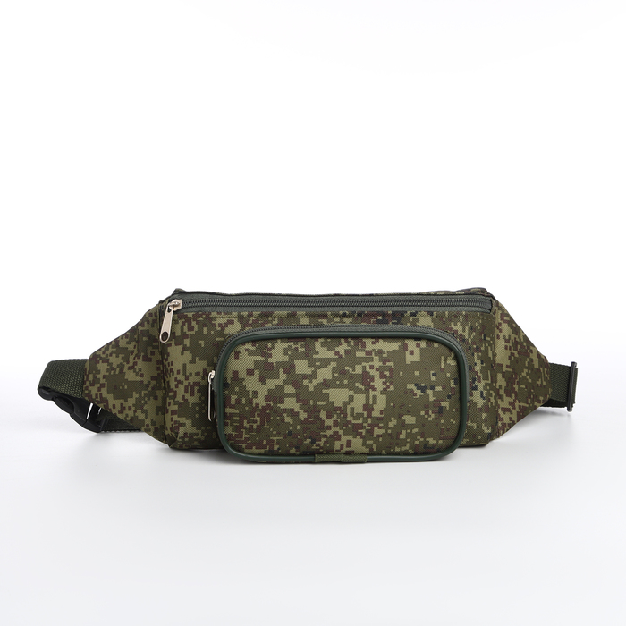 Поясная сумка на молнии, наружный карман, цвет зелёный/камуфляж - фото 1906994107