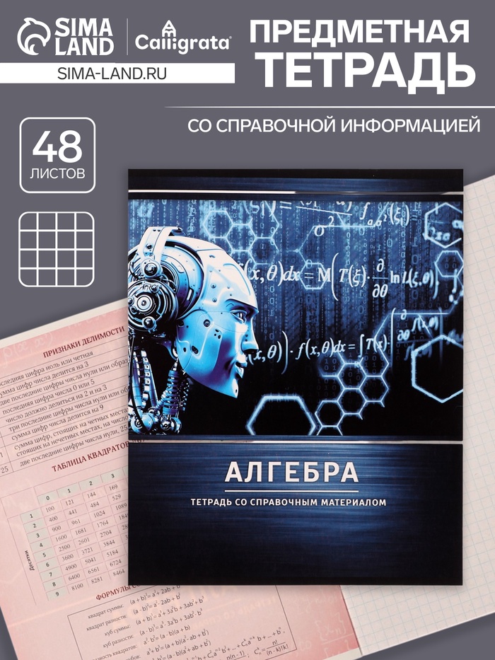 Предметная тетрадь по алгебре Calligrata «Металл», 48 листов, в клетку, со справочным материалом, обложка из мелованного картона - Фото 1