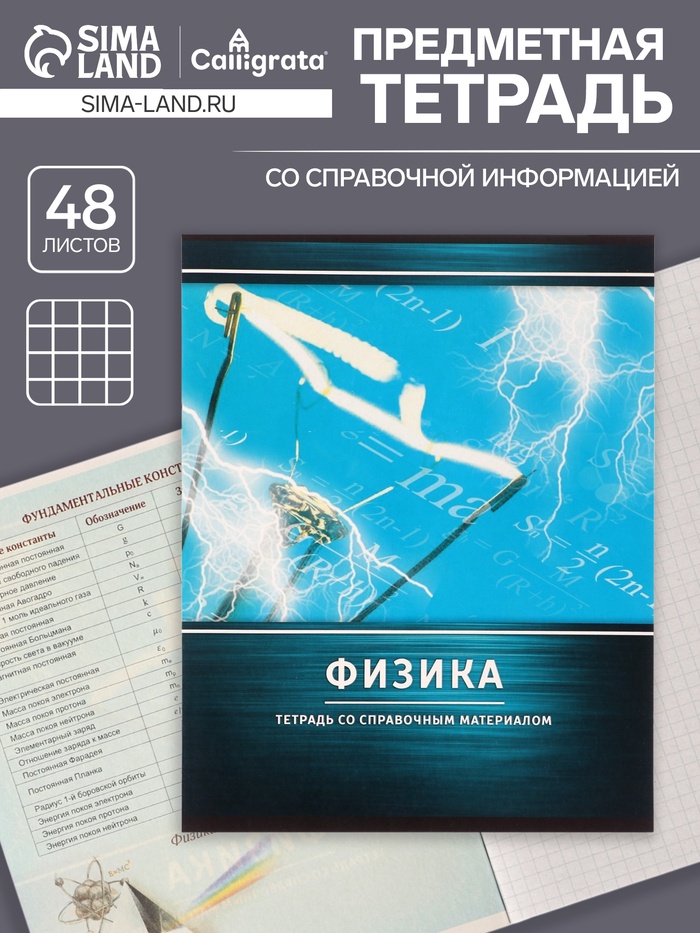 Предметная тетрадь по физике Calligrata «Металл», 48 листов, в клетку, со справочным материалом, обложка из мелованного картона - Фото 1