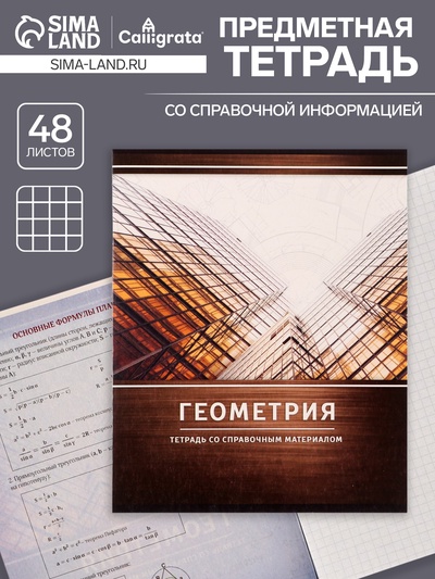 Предметная тетрадь по геометрии Calligrata «Металл», 48 листов, в клетку, со справочным материалом, обложка из мелованного картона