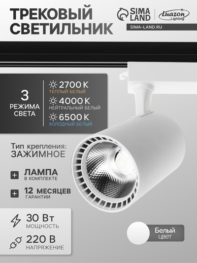 Трековый светильник Luazon Lighting TSL-016, 30 Вт, 2400 Лм, 2700-6500К, управление с пульта, белый, 3 режима свечения