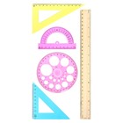 Набор геометрический Calligrata, 5 предметов (линейка 30 см, 2 угольника, транспортир, трафарет окружности), МИКС - Фото 2