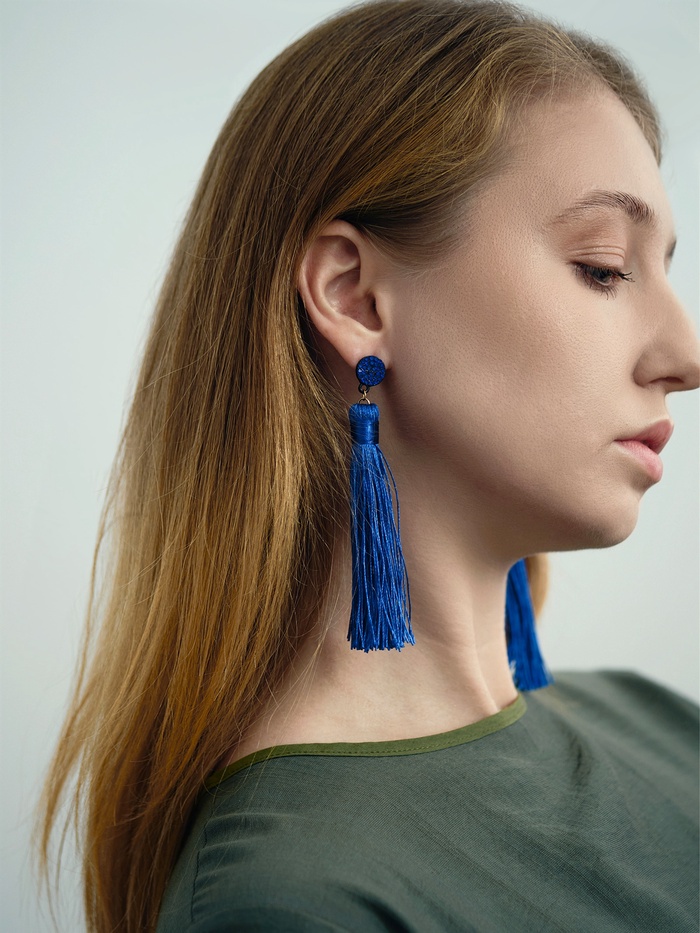 Серьги «Кисти» гармония, синие, L, кистей, 10.5 см - Фото 1