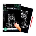 Гравюра на подложке «Енот» с металлическим эффектом «серебро» А4 - Фото 2