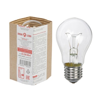 Лампа накаливания «Лисма», Б, E27, 95 Вт, 220 В