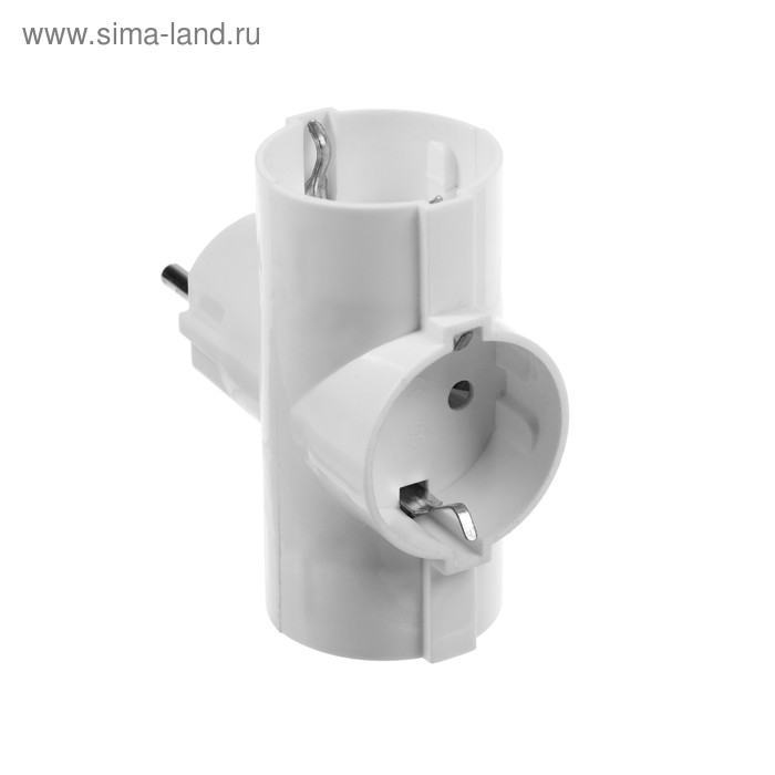 Тройник электрический, 16А, с з/к, 220 В, белый - Фото 1