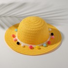 Шляпа с бомбошками для девочки MINAKU, цвет жёлтый, размер 50 - фото 25378747