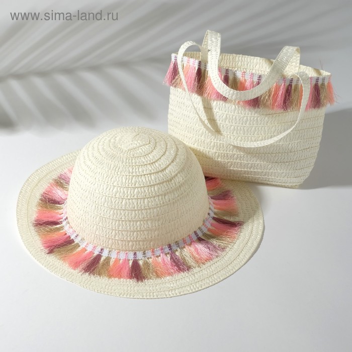 Набор для девочки (шляпа, сумочка) MINAKU, размер 50, цвет белый - Фото 1