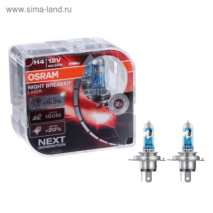 Автолампа Osram NIGHT Night Breaker Laser +150%, H4, 12 В, 60/55 Вт, 64193NL_HCB - Фото 1