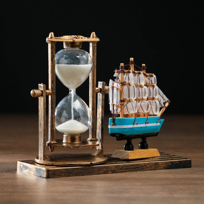 Песочные часы "Фрегат", сувенирные, 15.5 х 6.5 х 12.5 см, микс - фото 1898197179