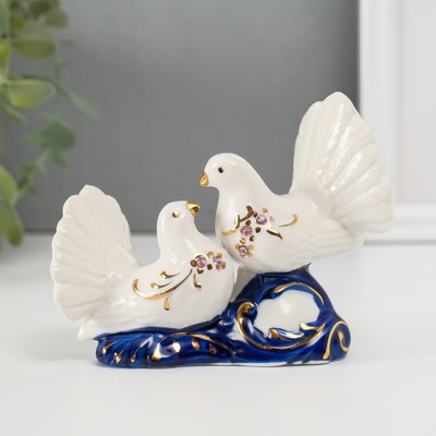 Фигурка керамика «2 голубка», кобальт, стразы, 9.2×12×6 см