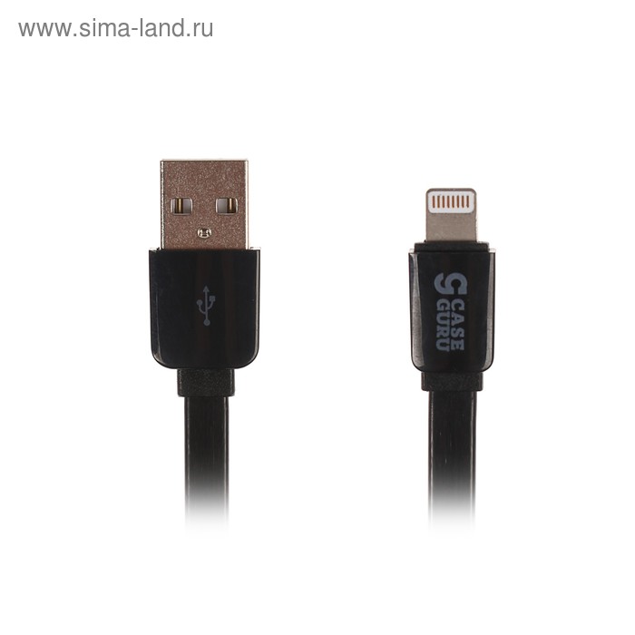 Кабель  CaseGuru, Lightning - USB, силиконовый.  плоский, 1,2 А, 1 м, черный - Фото 1