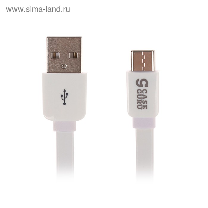 Кабель CaseGuru, Type-C- USB, плоский, силиконовый, 1 м, белый - Фото 1