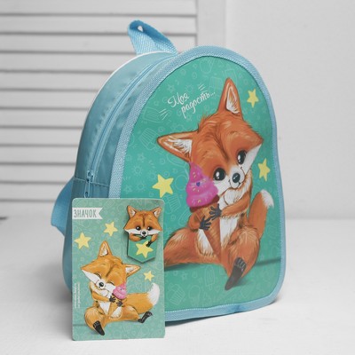 Рюкзак детский, значок, отдел на молнии, цвет бирюзовый