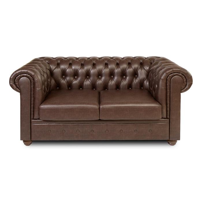 Диван "Честерфилд" 2х местный, экокожа, коричневый - Фото 1