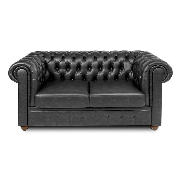Диван "Честерфилд" 2х местный, экокожа, черный - Фото 1