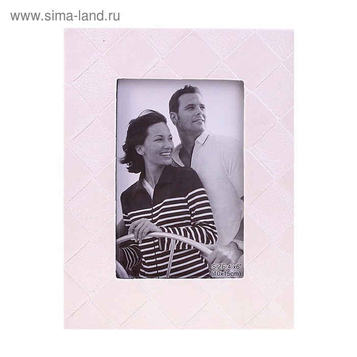 рамка д/фото кожа белоснежная клетка 10*15 см - Фото 1