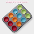 Форма для выпечки Доляна «Силикон плюс», 35×26.5×2.5 см, 12 ячеек, силиконовые вкладки, антипригарное покрытие, формочки, МИКС - Фото 2