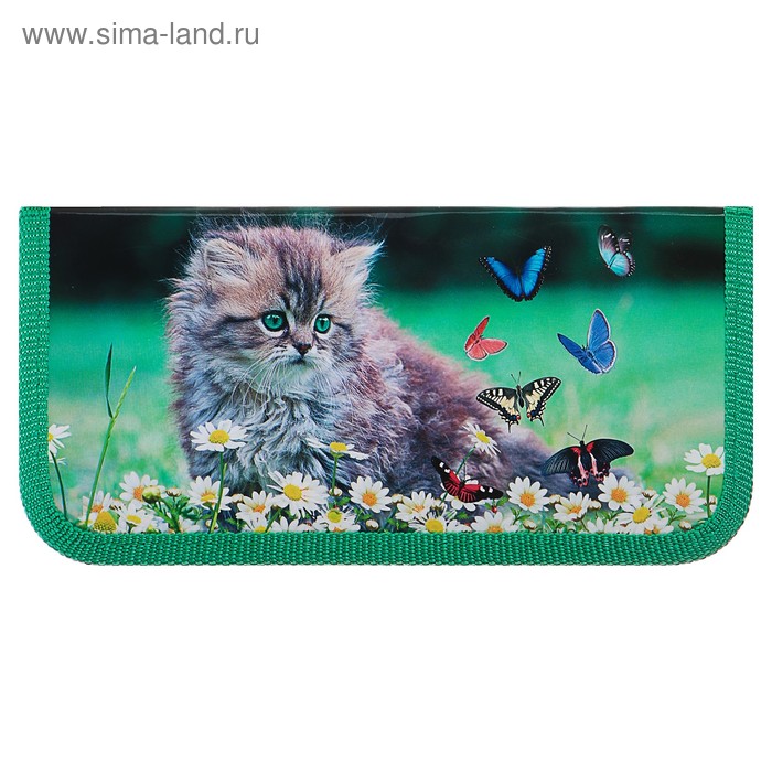 Пенал 1 секция, 90 х 190 мм, ламинированный картон, «Оникс», ПКК 02- 5, «Котёнок с бабочками» - Фото 1
