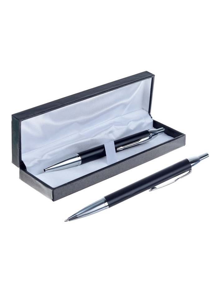 Ручка подарочная Calligrata «Модерн», шариковая, автоматическая, в футляре кожзам, корпус чёрный с серебристым - Фото 1