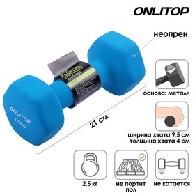 Гантель неопреновая ONLITOP, 2,5 кг, цвета МИКС 3853234