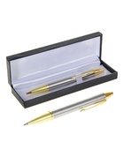 Ручка подарочная Calligrata «Модерн», шариковая, автоматическая, в футляре, корпус серебристый с золотым - Фото 3